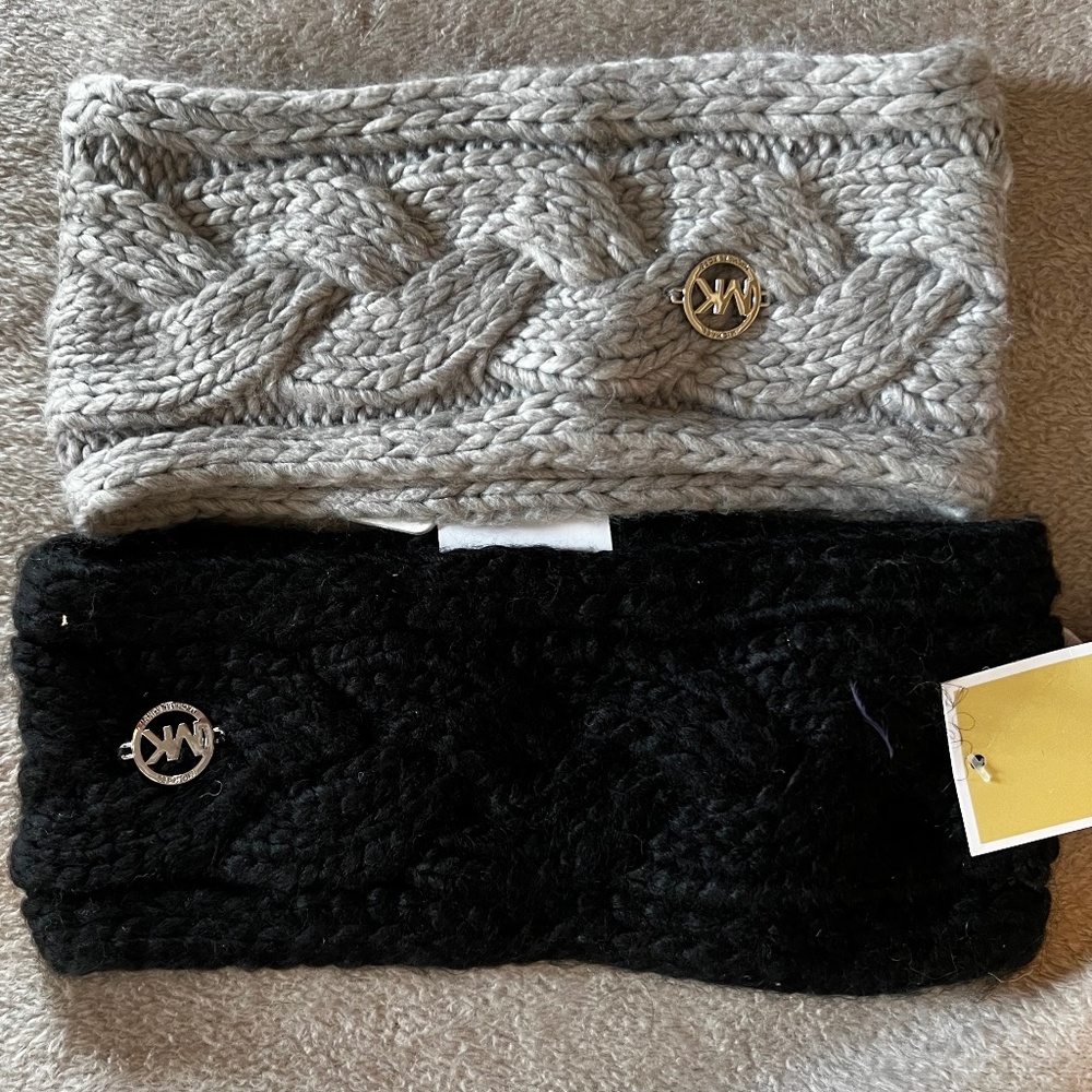 2 Michael Kors Knit Headbands, Black and Gray, New With Tags